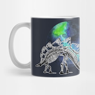 Dinosaur Skeleton in Space Blue Green Planet Mug